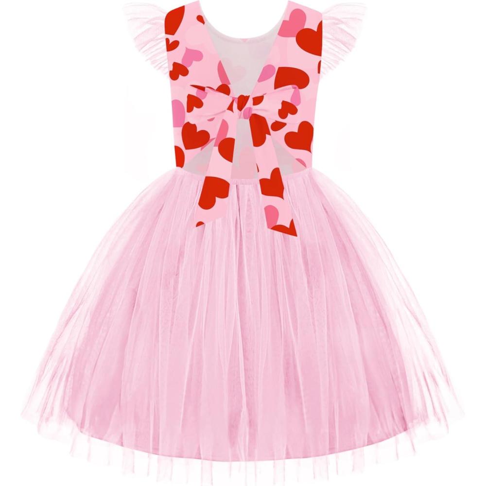 imageArshiner Toddler Tutu Dress Little Girls Summer Tulle Backless Party Birthday Cotton Dresses 26YPink Heart