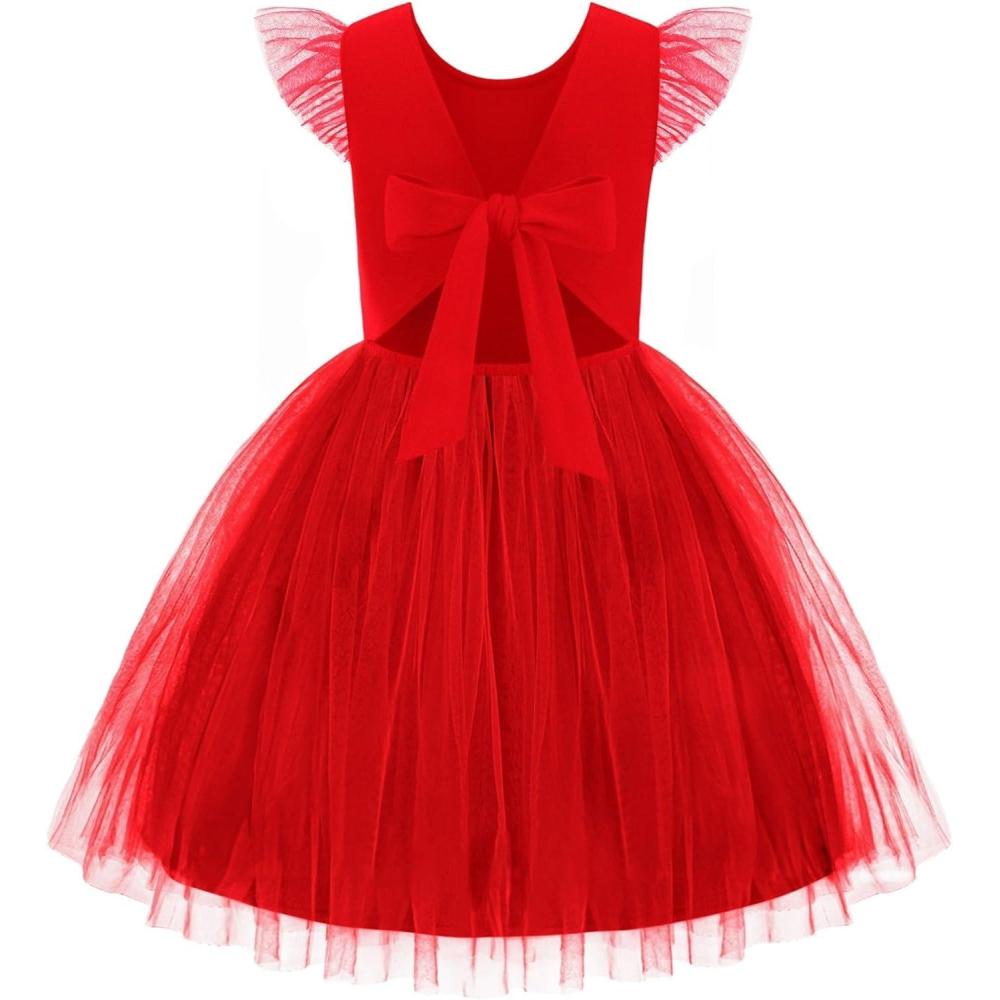 imageArshiner Toddler Tutu Dress Little Girls Summer Tulle Backless Party Birthday Cotton Dresses 26YTrue Red