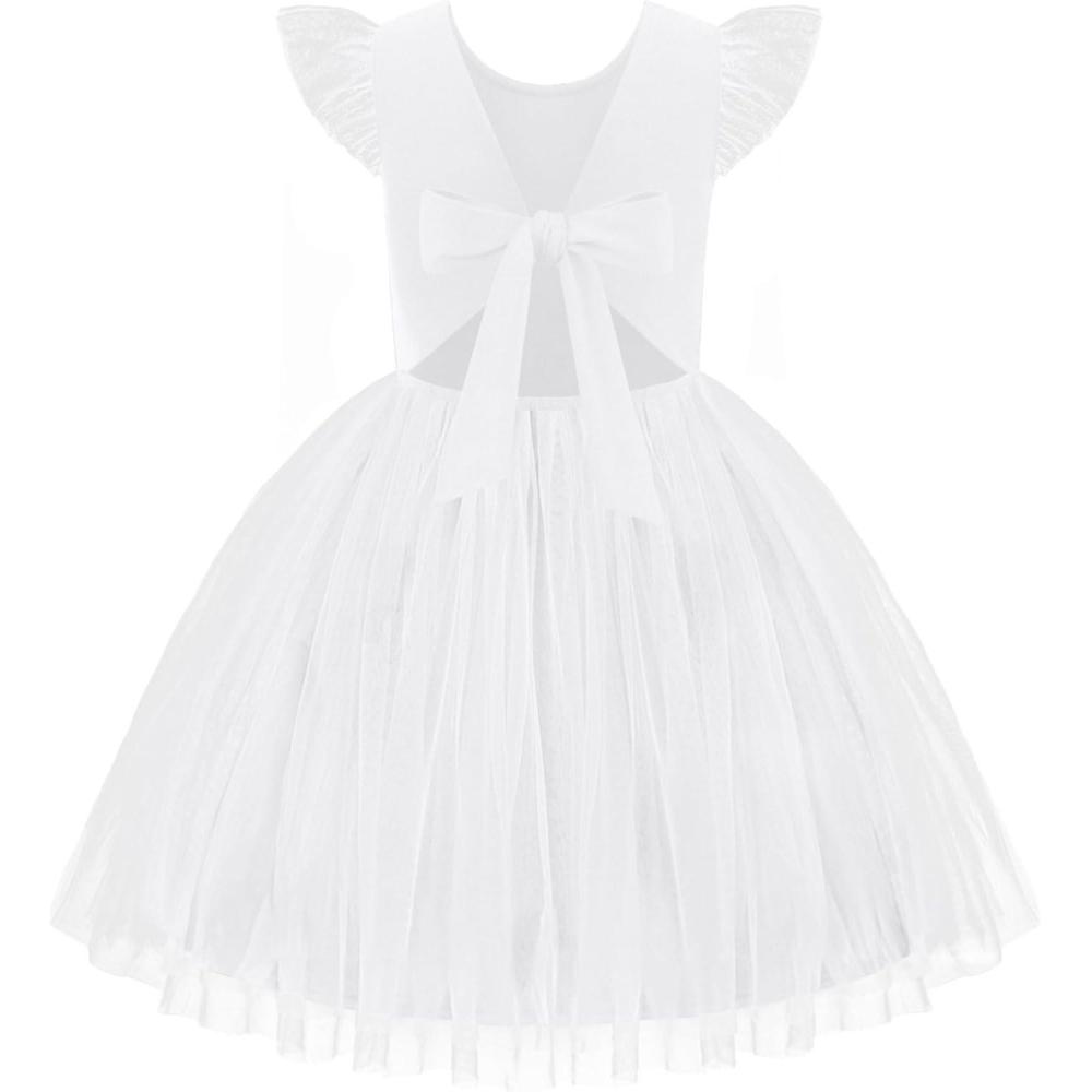 imageArshiner Toddler Tutu Dress Little Girls Summer Tulle Backless Party Birthday Cotton Dresses 26YWhite