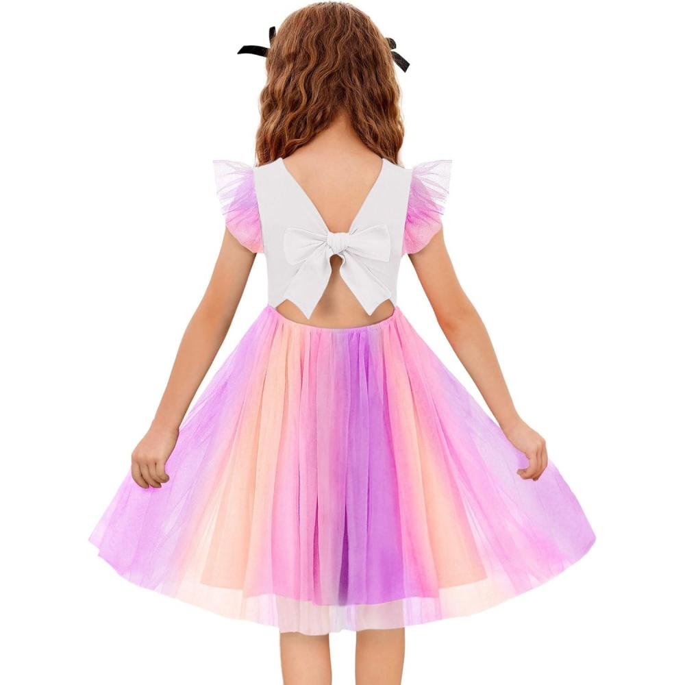 imageArshiner Toddler Tutu Dress Little Girls Summer Tulle Backless Party Birthday Cotton Dresses 26YWhite Rainbow