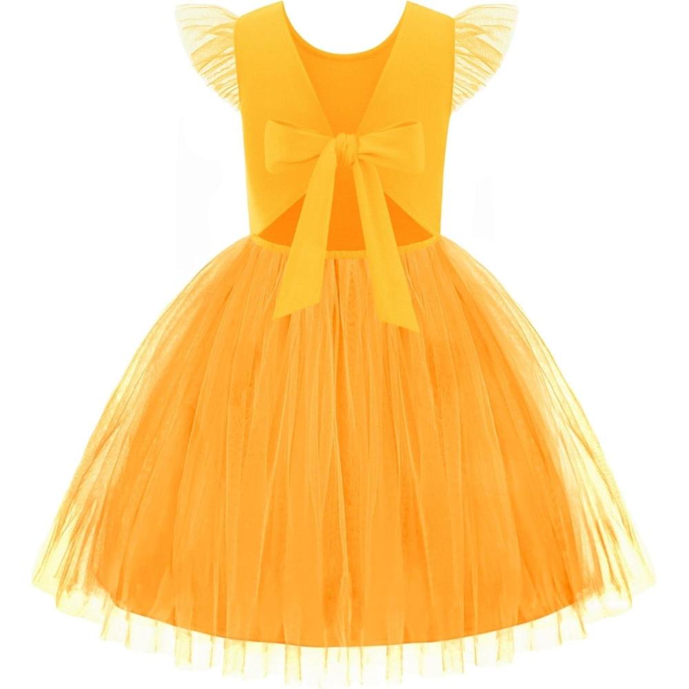 imageArshiner Toddler Tutu Dress Little Girls Summer Tulle Backless Party Birthday Cotton Dresses 26YYellow
