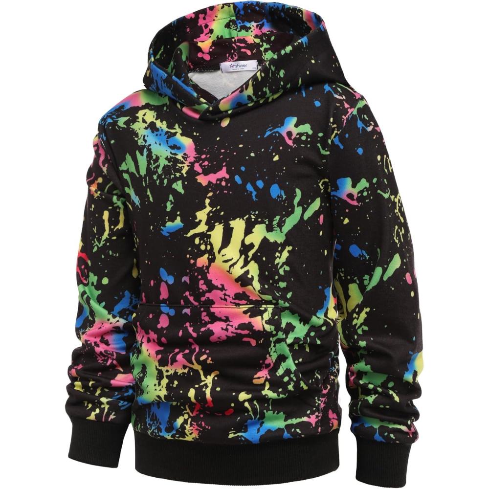 imageArshiner Unisex Kids Soft Pullover Hooded Sweatshirt with Pocket Basic Hoodies Sportswear Age 413 YearsBlack Print