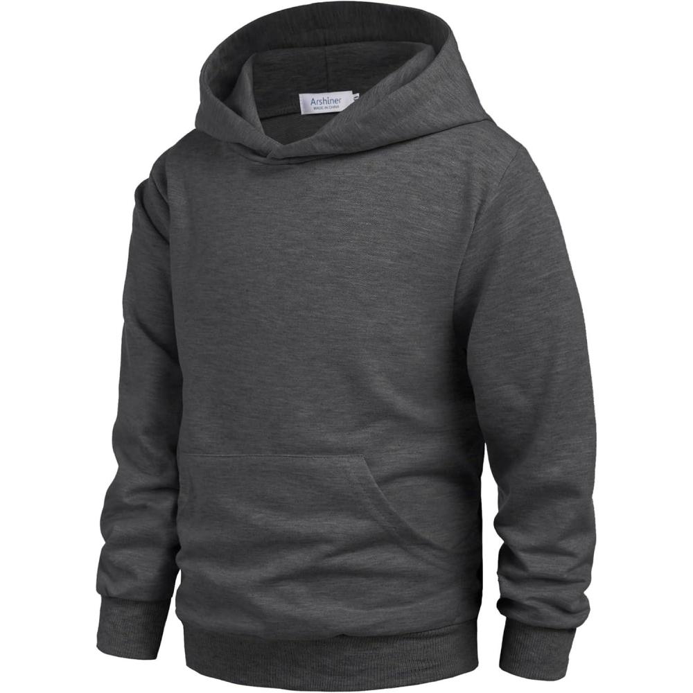imageArshiner Unisex Kids Soft Pullover Hooded Sweatshirt with Pocket Basic Hoodies Sportswear Age 413 YearsDark Gray