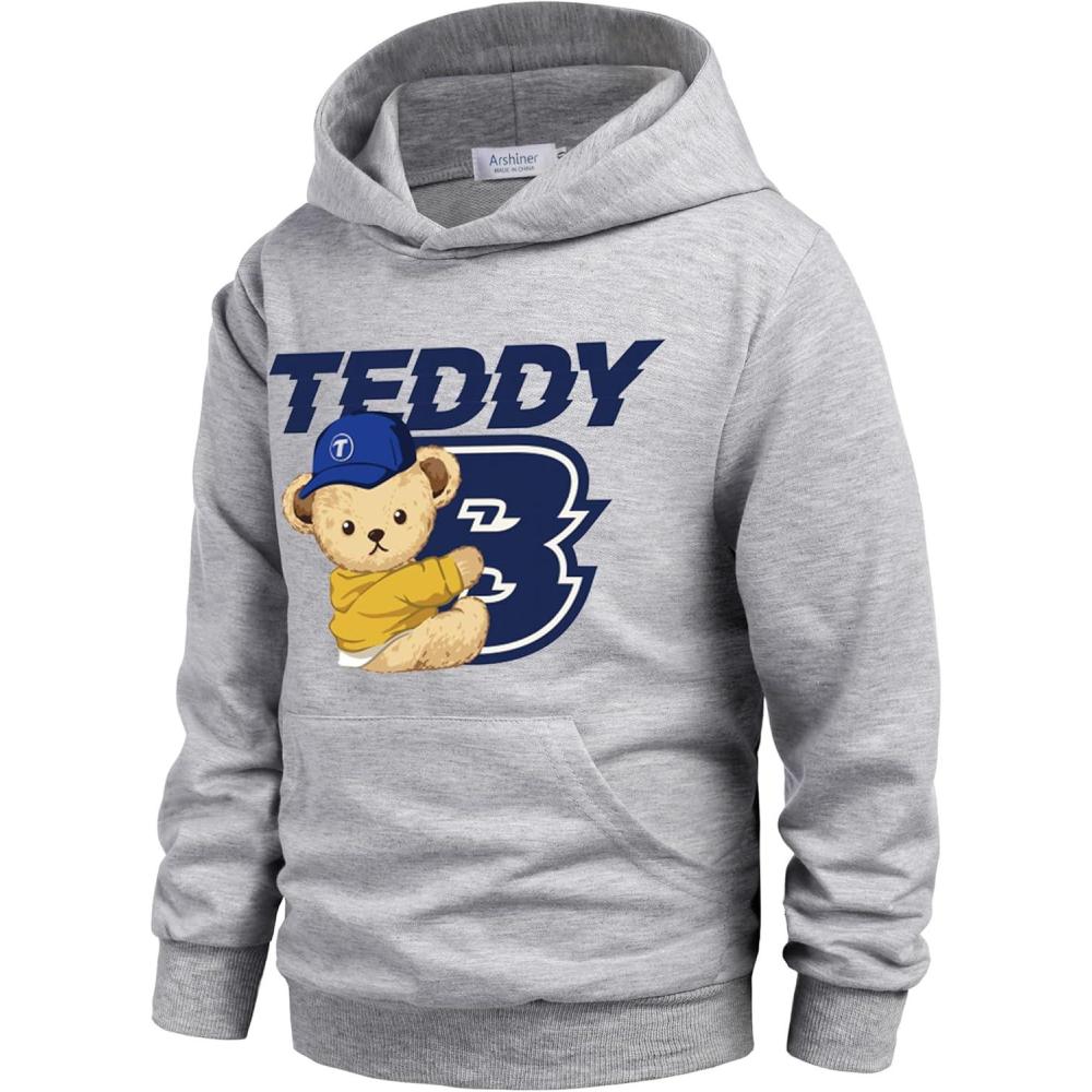 imageArshiner Unisex Kids Soft Pullover Hooded Sweatshirt with Pocket Basic Hoodies Sportswear Age 413 YearsGreyteddy