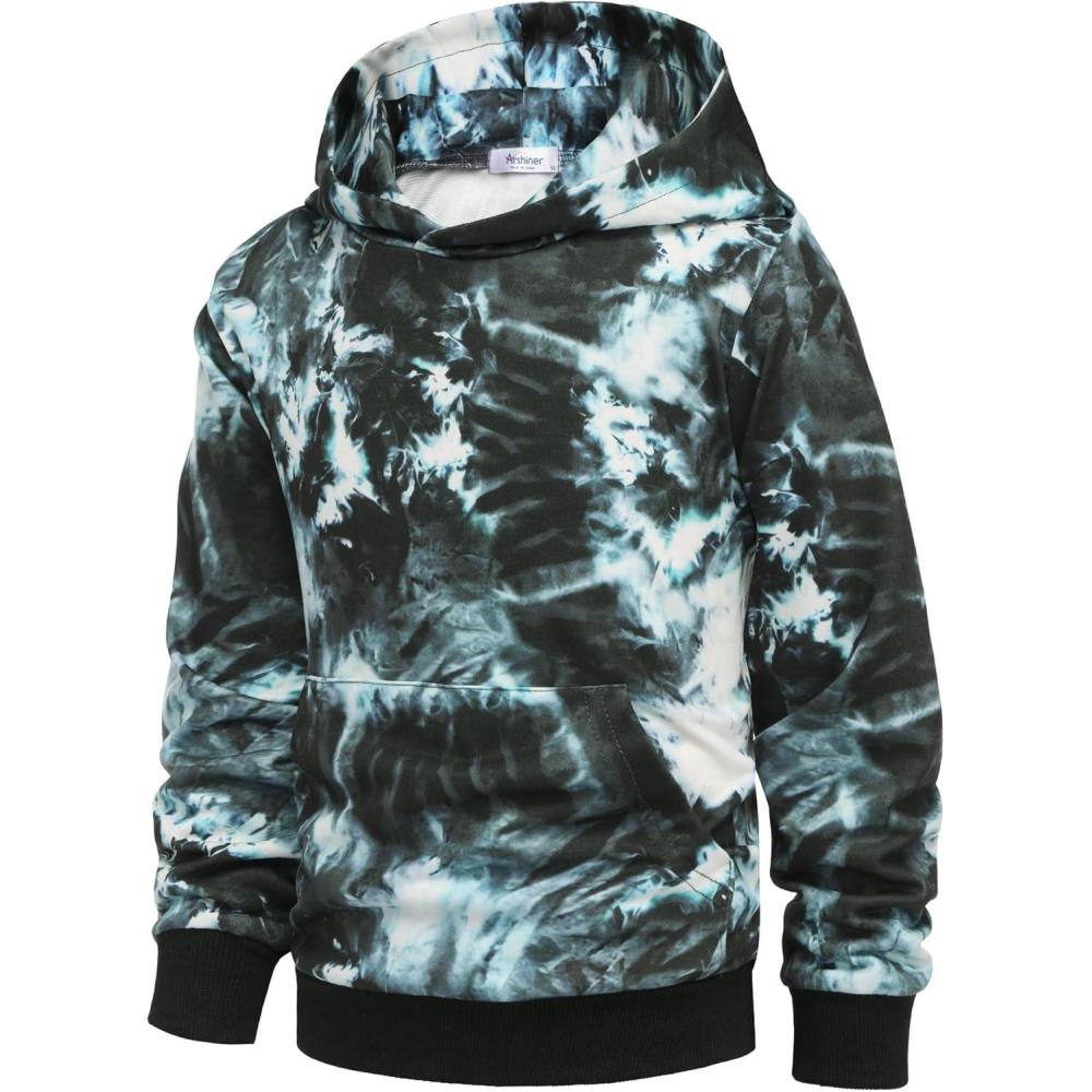 imageArshiner Unisex Kids Soft Pullover Hooded Sweatshirt with Pocket Basic Hoodies Sportswear Age 413 YearsTie Dyegrey