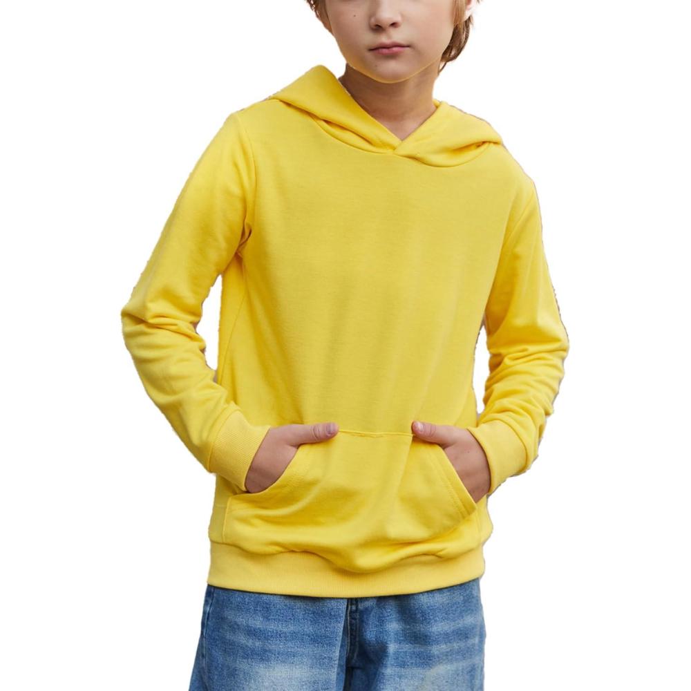imageArshiner Unisex Kids Soft Pullover Hooded Sweatshirt with Pocket Basic Hoodies Sportswear Age 413 YearsYellow