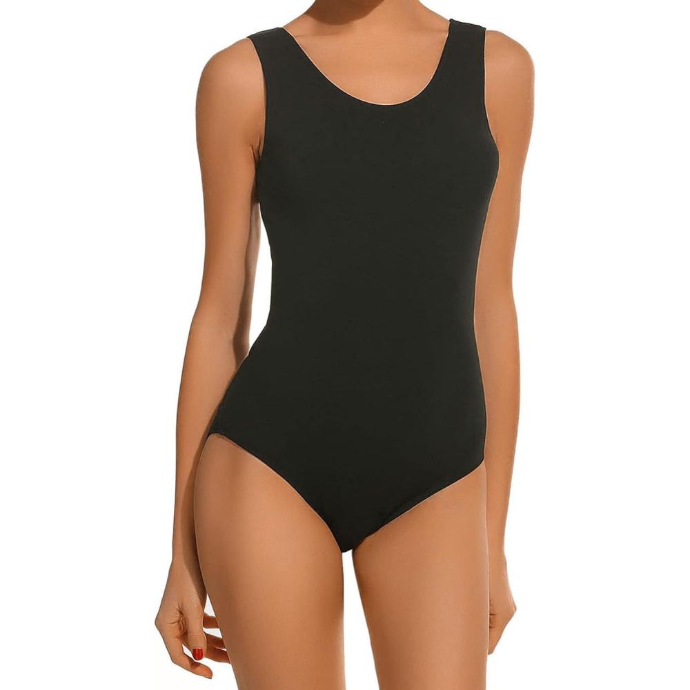 imageArshiner Womens Ballet Tank Leotards Gymnastics Dance Cute Ballerina Adult 80s Leotard BodysuitBlack