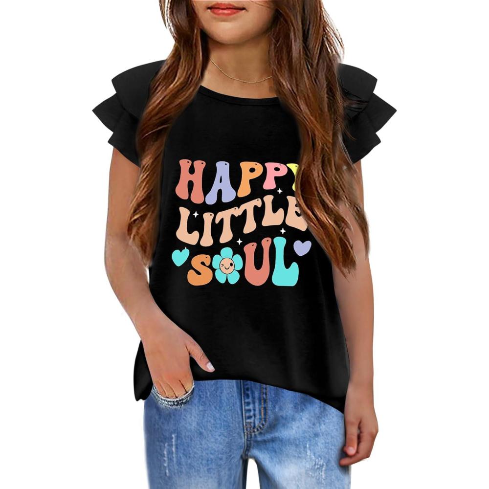 imageGirls T Shirts Ruffle Short Sleeve Round Neck Loose Blouse Summer Solid Color Casual Girl Tee Tops for 312 YearsHappy Llittle Soul