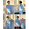 Arshiner Boys 2Pcs Summer Outfits Short Sleeve Button Down Shirt and Shorts Set Kids Clothes Light Blue 7-8 Years