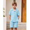 Arshiner Boys 2Pcs Summer Outfits Short Sleeve Button Down Shirt and Shorts Set Kids Clothes Light Blue 7-8 Years