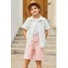 Arshiner Boys Linen Shorts with Elastic Waist Breathable Summer Beach Shorts for Kids 5-13 Years(Light Pink)