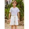 Arshiner Boys Linen Shorts with Elastic Waist Breathable Summer Beach Shorts for Kids 5-13 Years(White)