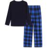 Arshiner Boys Loose-fit Pajamas Long Sleeve Top and Pants 2 Piece Pajama Set for Big Boys 5-13 Years(Blue Plaid)