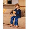 Arshiner Boys Loose-fit Pajamas Long Sleeve Top and Pants 2 Piece Pajama Set for Big Boys 5-13 Years(Blue Plaid)