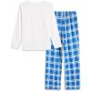 Arshiner Boys Loose-fit Pajamas Long Sleeve Top and Pants 2 Piece Pajama Set for Big Boys 5-13 Years(White Blue Plaid)