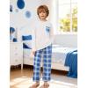 Arshiner Boys Loose-fit Pajamas Long Sleeve Top and Pants 2 Piece Pajama Set for Big Boys 5-13 Years(White Blue Plaid)