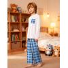 Arshiner Boys Loose-fit Pajamas Long Sleeve Top and Pants 2 Piece Pajama Set for Big Boys 5-13 Years(White Blue Plaid)