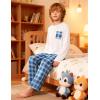Arshiner Boys Loose-fit Pajamas Long Sleeve Top and Pants 2 Piece Pajama Set for Big Boys 5-13 Years(White Blue Plaid)
