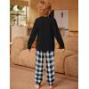 Arshiner Boys Pajamas Long Sleeve Henley Top and Pants Boys 2 Piece Pajama Set Sleepwear for 6-14 Years(Black Plaid)