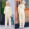 Arshiner Girls 2 Piece Outfit Waffle Knit Pullover Hooded Sweatshirt and Sweatpants Clothing Sets Long Sleeve Tracksuits(Beige)