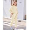 Arshiner Girls 2 Piece Outfit Waffle Knit Pullover Hooded Sweatshirt and Sweatpants Clothing Sets Long Sleeve Tracksuits(Beige)
