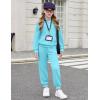 Arshiner Girls 2 Piece Outfits Fashion Sweatsuits Button Down Hooded Sweatshirt and Sweatpants with Pockets Kids Tracksuit(Ice Blue)