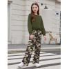 Arshiner Girls 2 Piece Outfits Sweatsuit Set Twist Front Sweatshirt Wide Leg Sweatpants Tracksuit with Pockets(Army Green-camo)