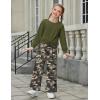 Arshiner Girls 2 Piece Outfits Sweatsuit Set Twist Front Sweatshirt Wide Leg Sweatpants Tracksuit with Pockets(Army Green-camo)