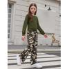 Arshiner Girls 2 Piece Outfits Sweatsuit Set Twist Front Sweatshirt Wide Leg Sweatpants Tracksuit with Pockets(Army Green-camo)