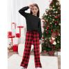 Arshiner Girls 2 Piece Outfits Sweatsuit Set Twist Front Sweatshirt Wide Leg Sweatpants Tracksuit with Pockets(Black and Red Plaid)