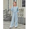 Arshiner Girls 2 Piece Outfits Sweatsuit Set Twist Front Sweatshirt Wide Leg Sweatpants Tracksuit with Pockets(Blue)