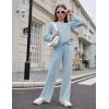 Arshiner Girls 2 Piece Outfits Sweatsuit Set Twist Front Sweatshirt Wide Leg Sweatpants Tracksuit with Pockets(Blue)