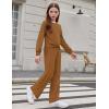 Arshiner Girls 2 Piece Outfits Sweatsuit Set Twist Front Sweatshirt Wide Leg Sweatpants Tracksuit with Pockets(Brown)