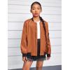 Arshiner Girls Bomber Jacket Casual Coat Zip Up Outerwear with Pockets for 4-12 Years(Brown)