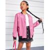 Arshiner Girls Bomber Jacket Casual Coat Zip Up Outerwear with Pockets for 4-12 Years(Rose Red)