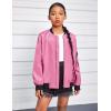 Arshiner Girls Bomber Jacket Casual Coat Zip Up Outerwear with Pockets for 4-12 Years(Rose Red)