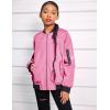 Arshiner Girls Bomber Jacket Casual Coat Zip Up Outerwear with Pockets for 4-12 Years(Rose Red)