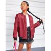 Arshiner Girls Bomber Jacket Casual Coat Zip Up Outerwear with Pockets for 4-12 Years(Wine Red)