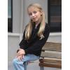 Arshiner Girls Button Up Hoodies Kids Casual V Neck Sweatshirt Girl Long Sleeve Shirts Tunic Tops Curved Hem 5-13 Years(Black)