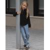 Arshiner Girls Button Up Hoodies Kids Casual V Neck Sweatshirt Girl Long Sleeve Shirts Tunic Tops Curved Hem 5-13 Years(Black)