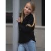 Arshiner Girls Button Up Hoodies Kids Casual V Neck Sweatshirt Girl Long Sleeve Shirts Tunic Tops Curved Hem 5-13 Years(Black)
