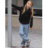 Arshiner Girls Button Up Hoodies Kids Casual V Neck Sweatshirt Girl Long Sleeve Shirts Tunic Tops Curved Hem 5-13 Years(Black)
