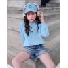 Arshiner Girls Button Up Hoodies Kids Casual V Neck Sweatshirt Girl Long Sleeve Shirts Tunic Tops Curved Hem 5-13 Years(Deep Blue)
