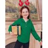 Arshiner Girls Button Up Hoodies Kids Casual V Neck Sweatshirt Girl Long Sleeve Shirts Tunic Tops Curved Hem 5-13 Years(Green)