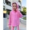 Arshiner Girls Button Up Hoodies Kids Casual V Neck Sweatshirt Girl Long Sleeve Shirts Tunic Tops Curved Hem 5-13 Years(Hot Pink)