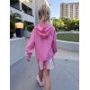 Arshiner Girls Button Up Hoodies Kids Casual V Neck Sweatshirt Girl Long Sleeve Shirts Tunic Tops Curved Hem 5-13 Years(Hot Pink)