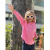 Arshiner Girls Button Up Hoodies Kids Casual V Neck Sweatshirt Girl Long Sleeve Shirts Tunic Tops Curved Hem 5-13 Years(Hot Pink)
