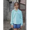 Arshiner Girls Button Up Hoodies Kids Casual V Neck Sweatshirt Girl Long Sleeve Shirts Tunic Tops Curved Hem 5-13 Years(Ice Green)