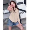 Arshiner Girls Button Up Hoodies Kids Casual V Neck Sweatshirt Girl Long Sleeve Shirts Tunic Tops Curved Hem 5-13 Years(Khaki)