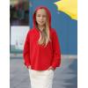 Arshiner Girls Button Up Hoodies Kids Casual V Neck Sweatshirt Girl Long Sleeve Shirts Tunic Tops Curved Hem 5-13 Years(Red)